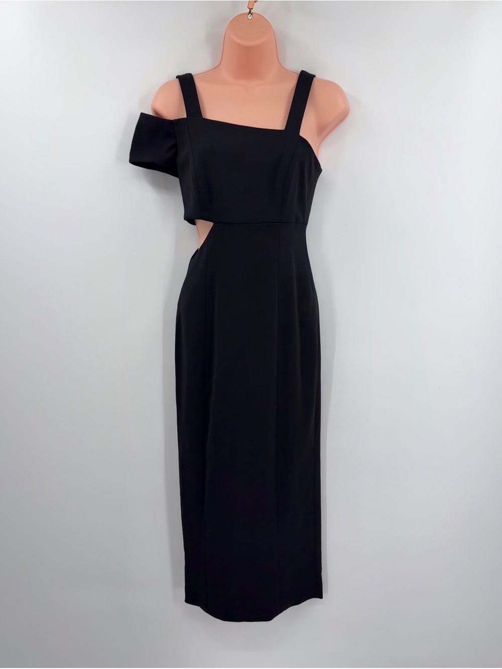 Jay Godfrey Asymmetric Cutout Off Shoulder Midi Sheath Dress | Black | 0 - Picture 2 of 7